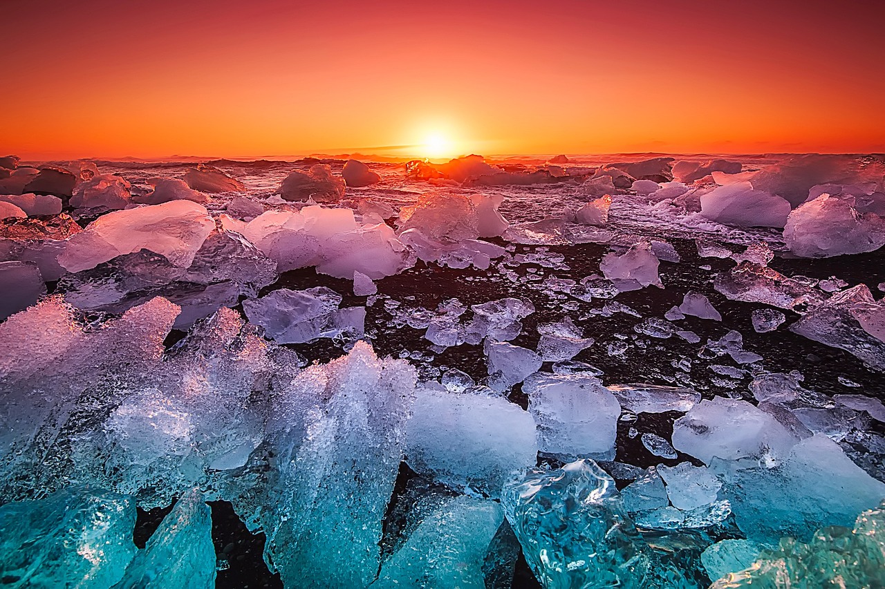 a beautiful sunrise over an icy sea